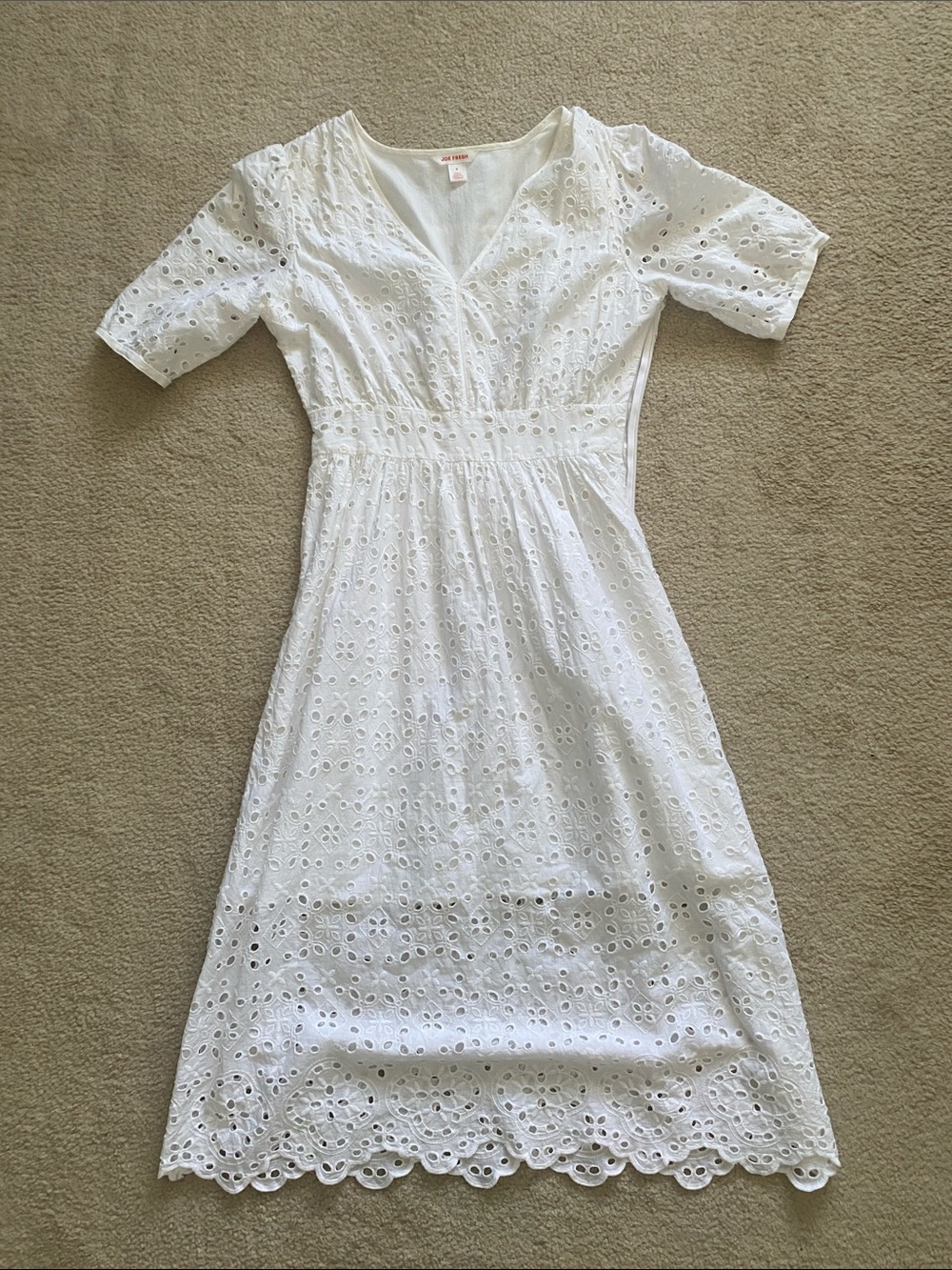 Joe Fresh White Eyelet V-Neck Midi Dress